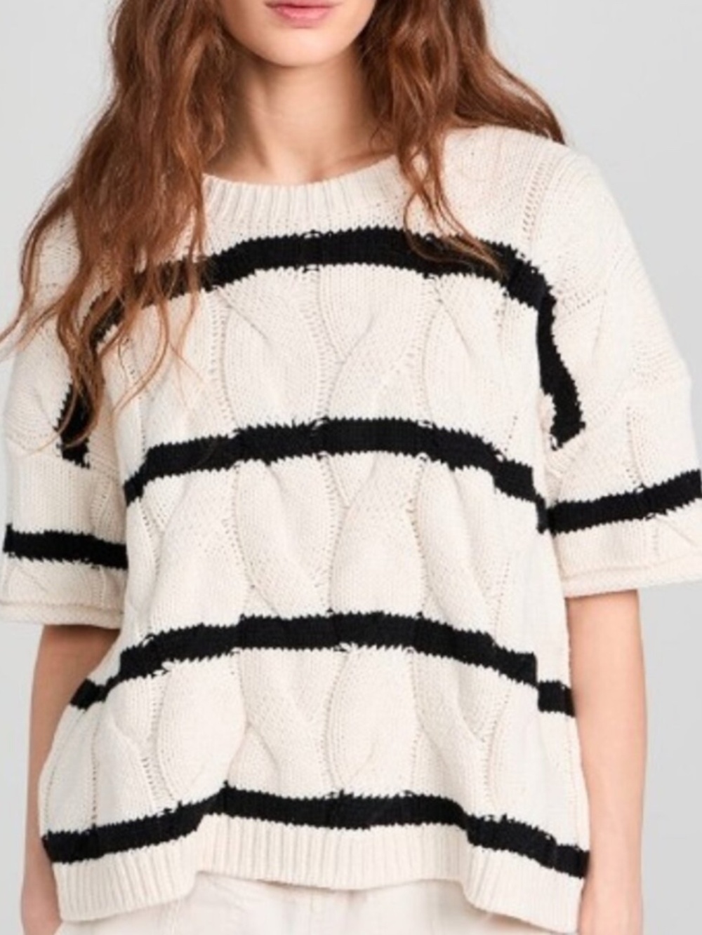 Splendid x Cella Jane Cream Cable-Knit Crewneck Sweater
